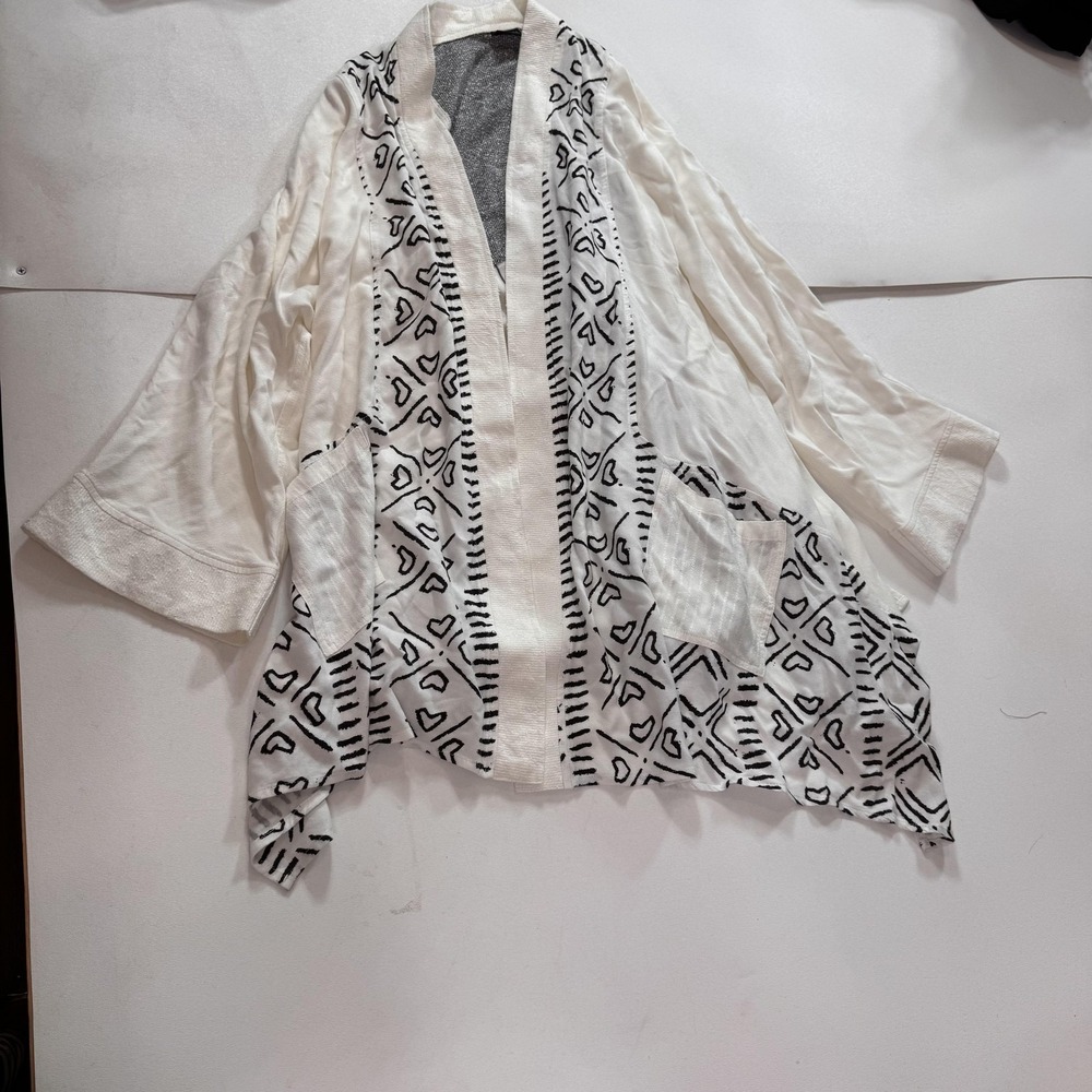 Dairi Fashion Blouse Womens One Size White Geometric Kimono Boho Cotton Rayon